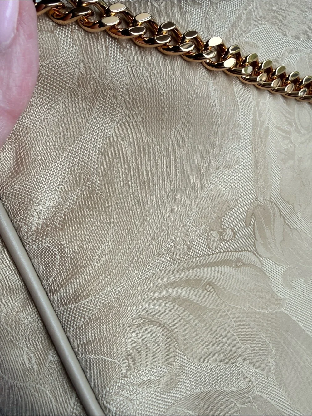 Versace Beige Floral Paisley Nylon Shoulder Crossbody Bag with Gold Chain New